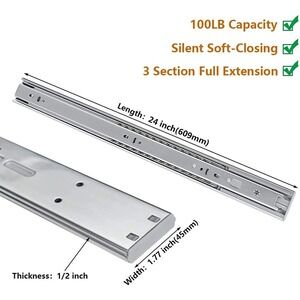 LONTAN 24" Drawer Slides Soft Close Full Extension Ball Bearing Side Mount 2pk